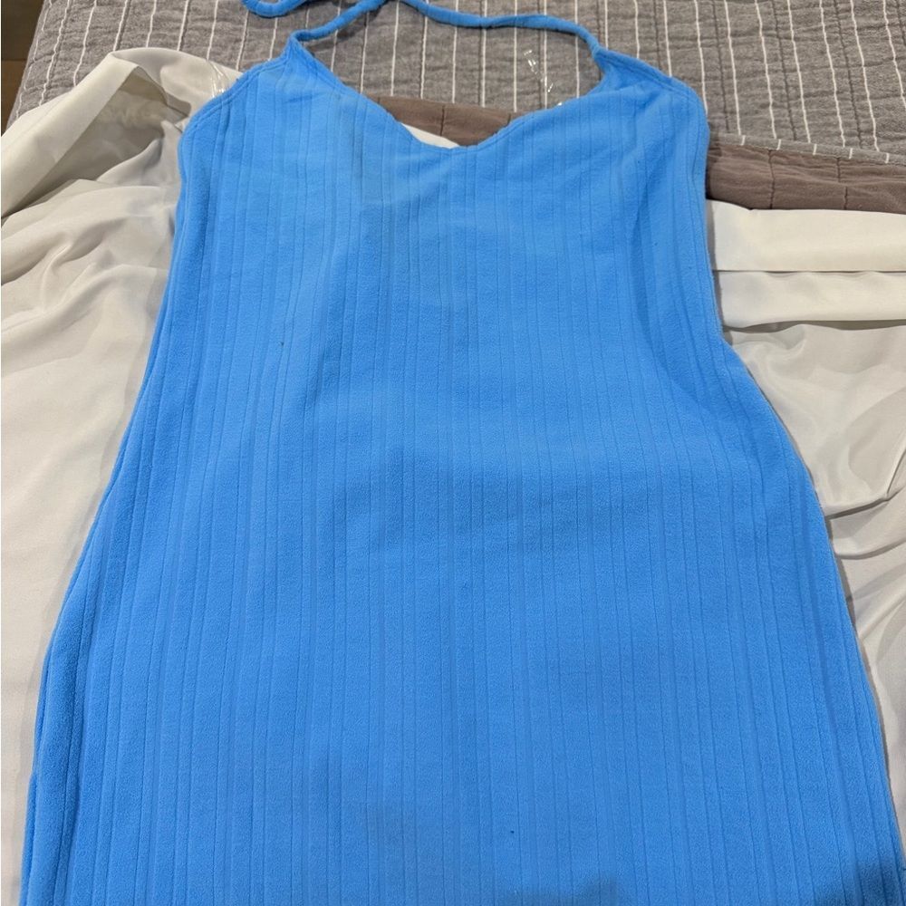 Bright Blue Ribbed Halter Swim Cover